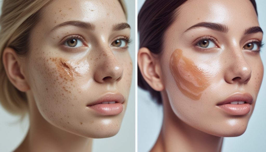 Before and after photos showing acne scars improvement with collagen treatment.