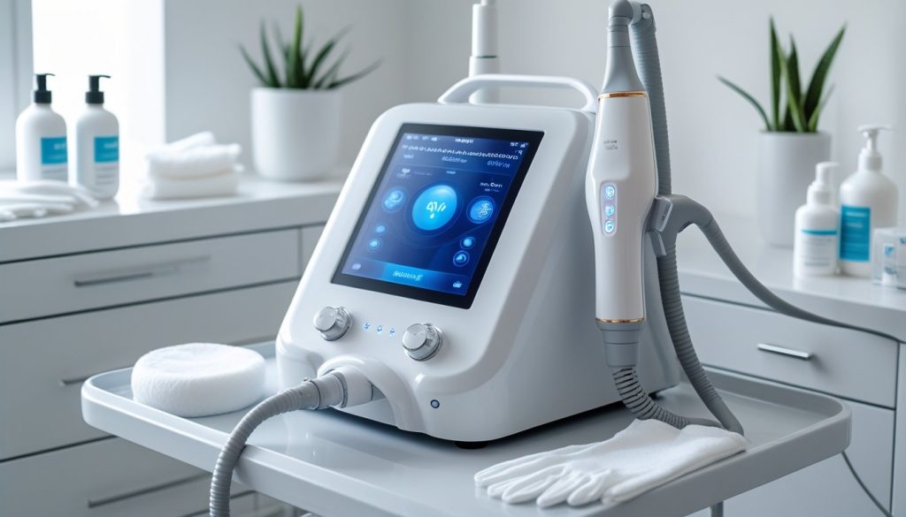 Professional radiofrequency treatment setup for collagen induction therapy.