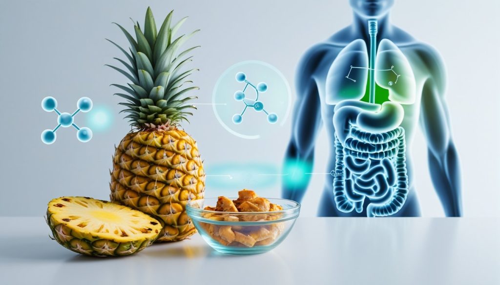 Bromelain enzyme from pineapple supporting protein digestion and reducing inflammation.
