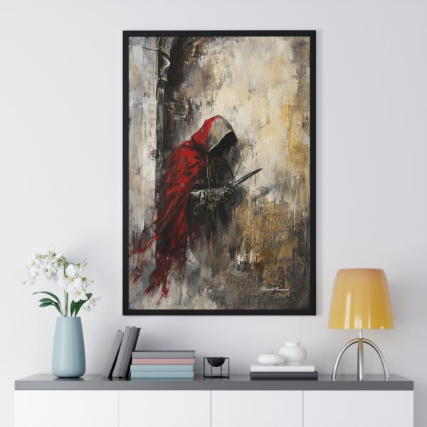Mystical Red Cloaked Figure Vertical Framed Poster, Wall Art, Home Decor, Fantasy Artwork, Dark Aesthetic, Gift for Art Lovers - Image 2