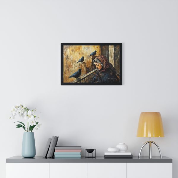 Elegant Framed Poster of Woman Playing Flute with Birds, Home Decor, Art Print, Gift for Music Lovers, Wall Art, Cozy Atmosphere - Image 2