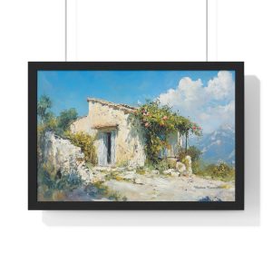 Serene Cottage Horizontal Framed Poster, Wall Art Decor, Home Gallery, Gift for Nature Lovers, Vintage Art Print, Scenic Wall Hanging