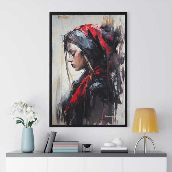 Chic Bohemian Vertical Framed Poster, Modern Wall Art, Home Decor, Gift for Art Lovers, Red and Black Portrait - Image 2