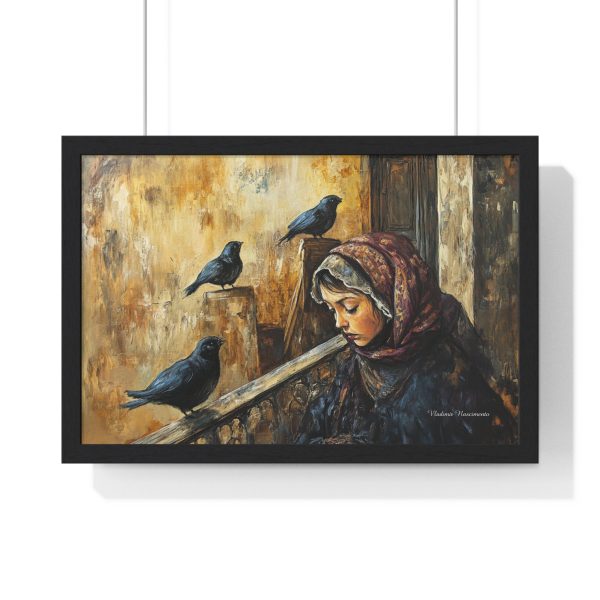 Elegant Framed Poster of Woman Playing Flute with Birds, Home Decor, Art Print, Gift for Music Lovers, Wall Art, Cozy Atmosphere