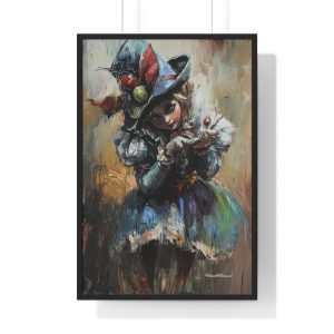 Whimsical Clown Girl Art Print - Vertical Framed Poster, Vintage Wall Decor, Unique Home Art, Gift for Collectors, Kids Room Decor