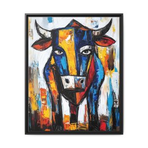 Vibrant Cow Wall Art Print, Colorful Framed Canvas for Farmhouse Decor, Unique Gift for Animal Lovers, Modern Home Art Display