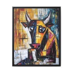 Multi-Color Framed Canvas Art, Abstract Cow Wall Decor, Modern Farmhouse Decor, Unique Gift for Animal Lovers, Living Room Art