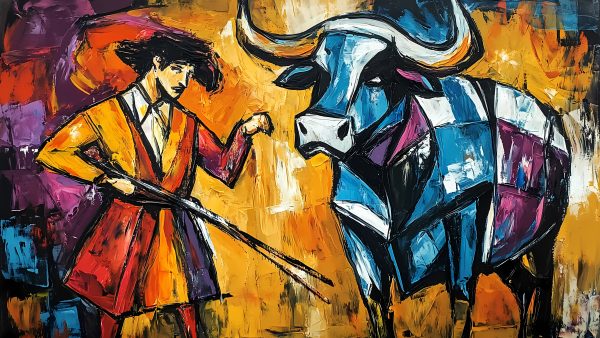 24 Powerful Bull and Matador Paintings 32x18in - Image 4