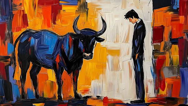 24 Powerful Bull and Matador Paintings 32x18in - Image 5