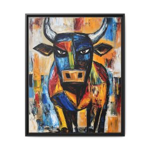Colorful Bull Canvas Art Print, Bold Wall Decor, Modern Farmhouse Wall Art, Gift for Animal Lovers, Vibrant Home Decoration