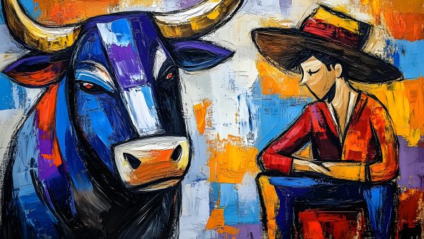 24 Powerful Bull and Matador Paintings 32x18in - Image 7