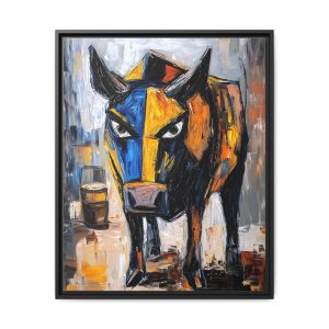Framed Cow Art Print, Colorful Canvas Wall Decor, Bull Artwork, Farmhouse Style Home Decor, Gift for Animal Lovers, Unique Wall Art