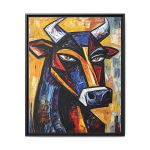 Framed Cow Art Print, Colorful Bull Wall Decor, Unique Farmhouse Artwork, Gift for Animal Lovers, Vibrant Home Decoration