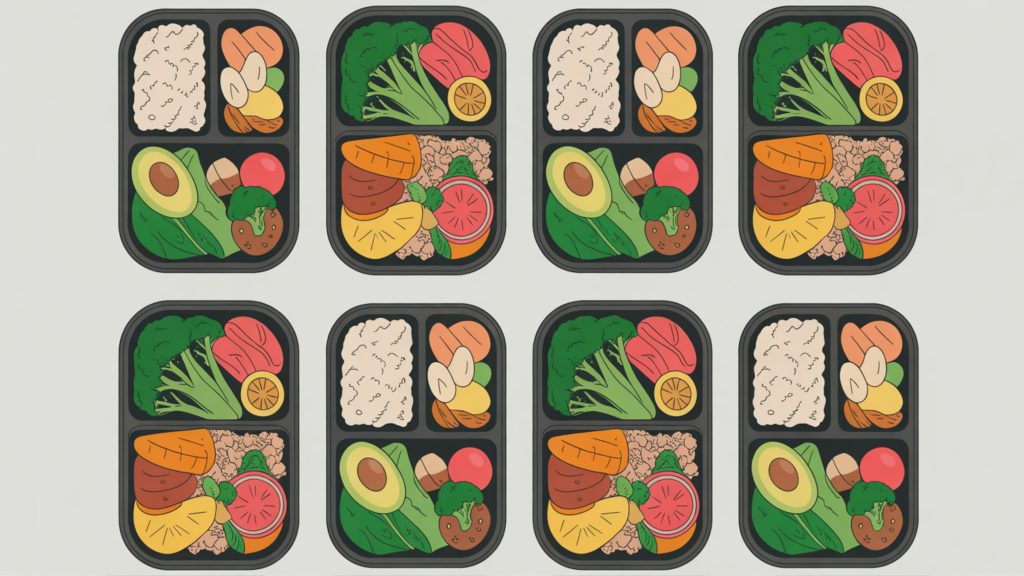 Strength training meal prep for women showing balanced macronutrient portions supporting muscle building and recovery nutrition