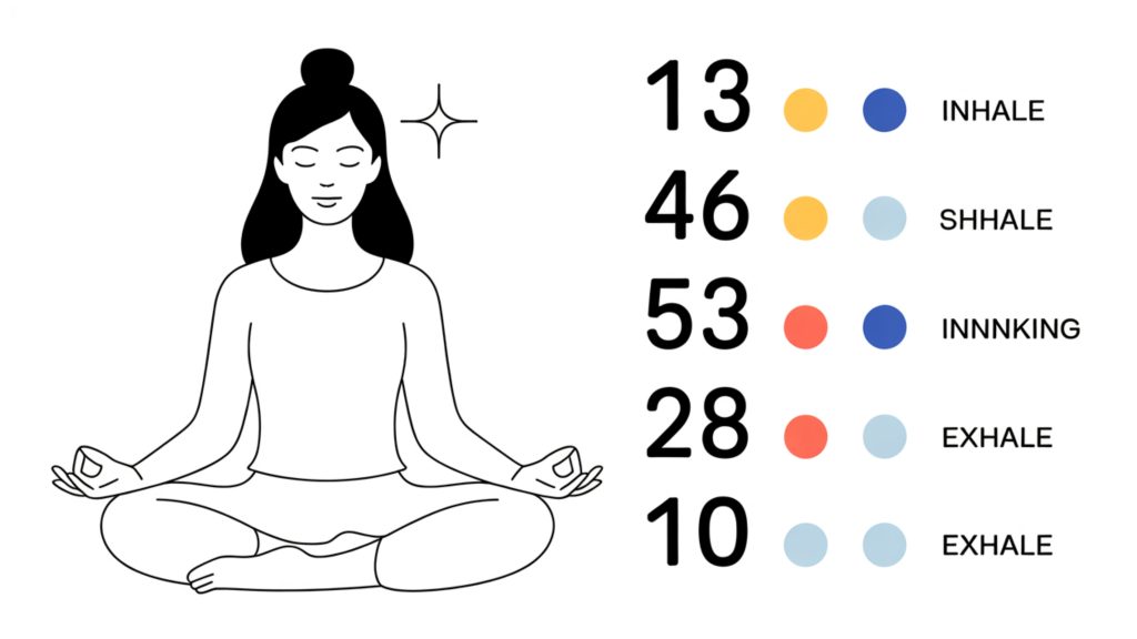 Visual guide for breath counting meditation technique in 10 minute morning meditation practice.