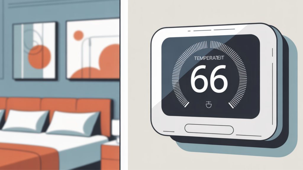 Bedroom thermostat set to optimal sleep temperature of 66 degrees for better rest.