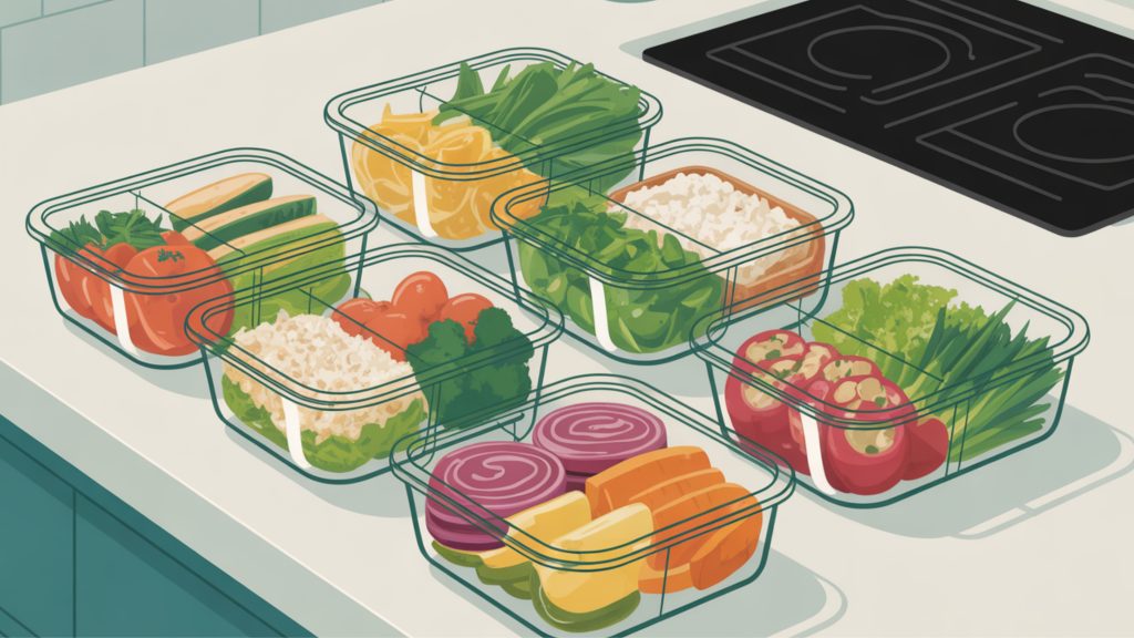 Weekly meal prep showing balanced nutrition for chronic disease prevention and healthy eating habits