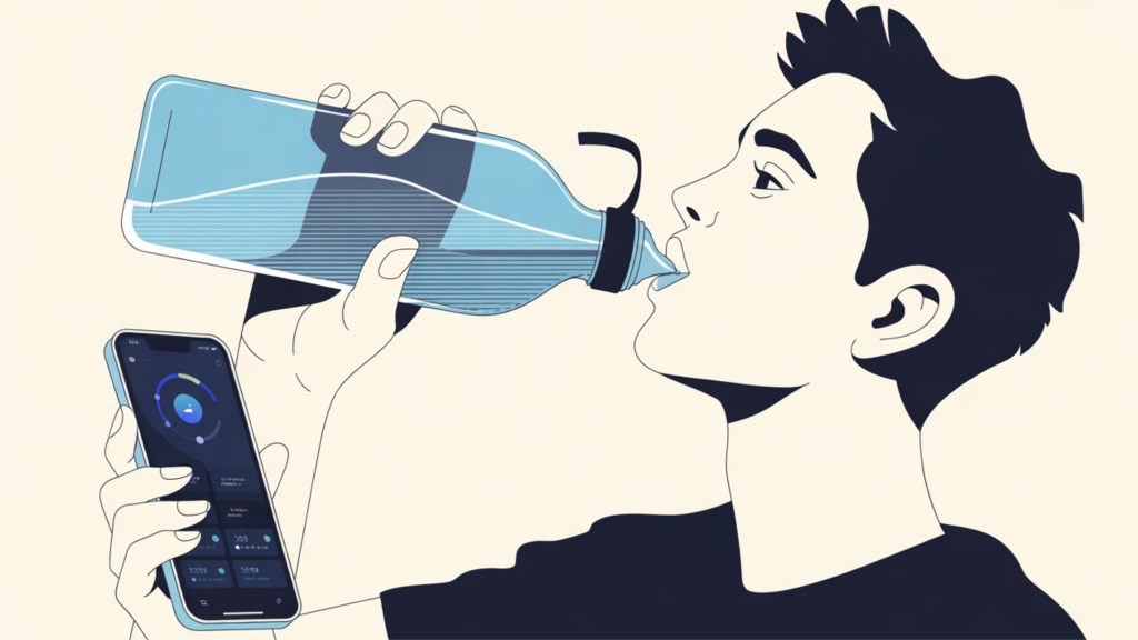 Adult tracking daily water intake for optimal hydration and chronic disease prevention.