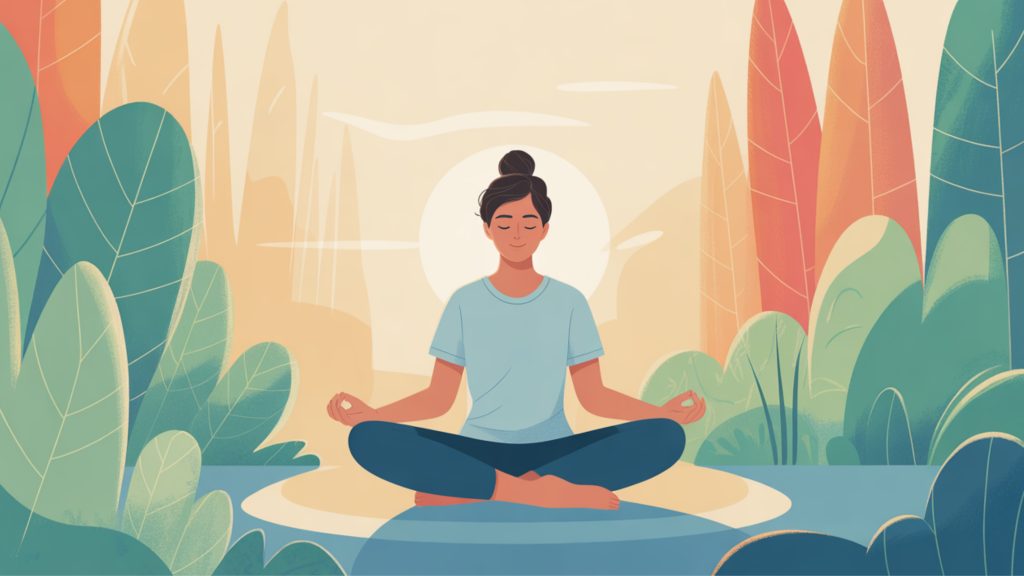 Person practicing mindful meditation outdoors in nature for stress management.