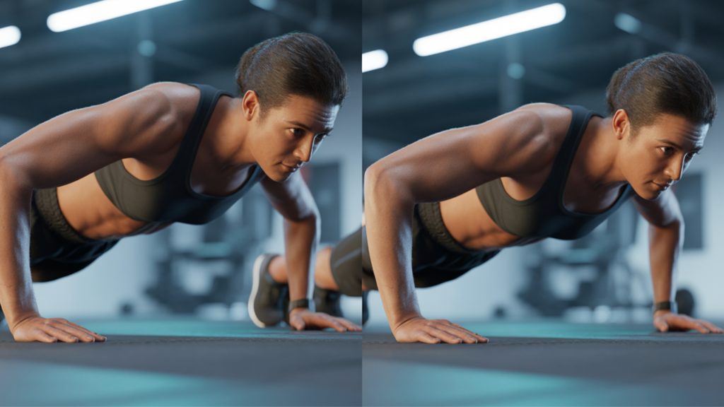 Proper modified push-up form for beginners showing progression to standard push-ups in beginner workout routines