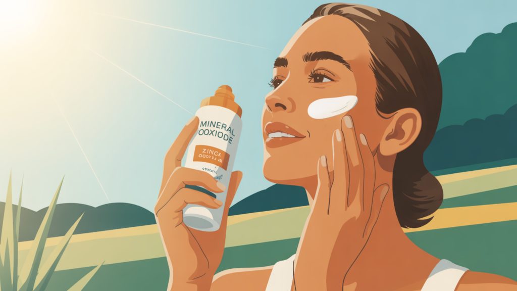 Glow Naturally: 7 Science-Backed Skin Rituals Woman applying mineral sunscreen to face outdoors with natural zinc oxide formula for daily sun protection
