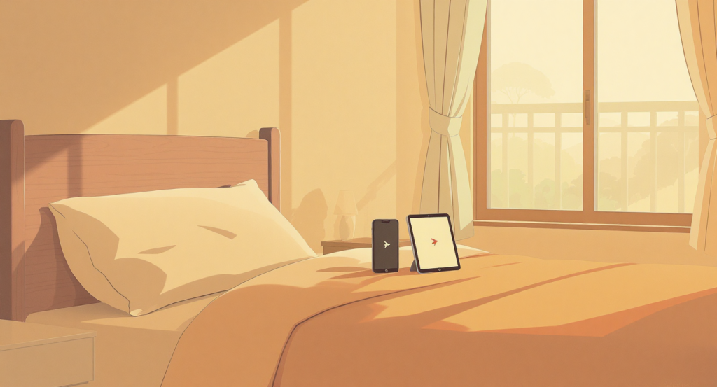 Bedroom setup with devices in airplane mode to reduce EMF exposure and surprising hormone imbalance causes.