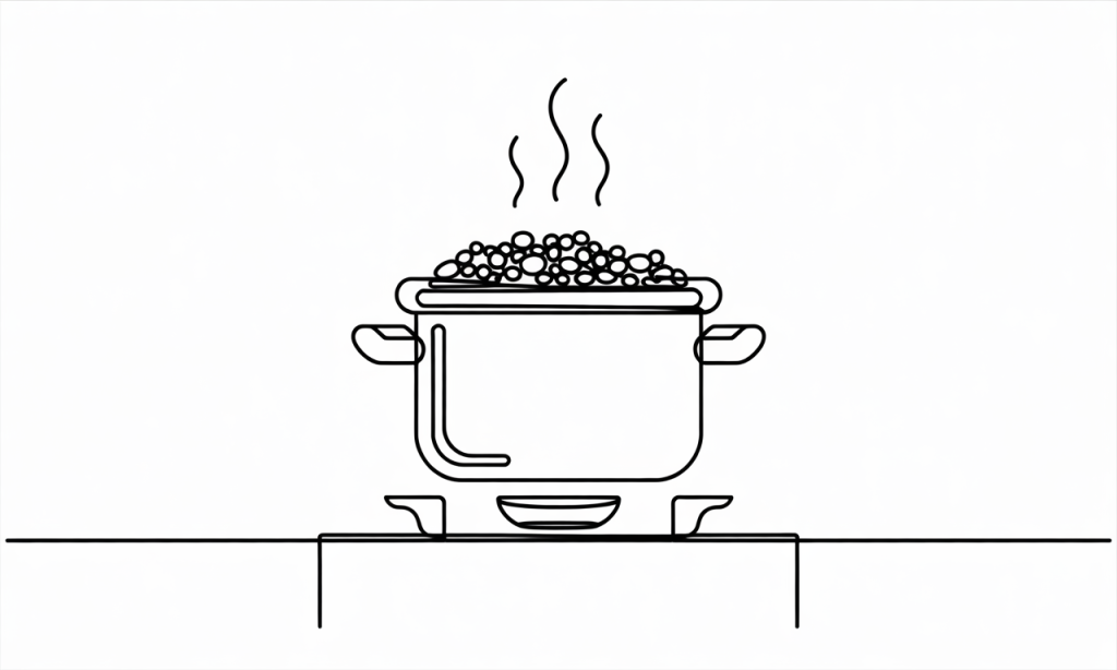 A pot of warm vegetable and lentil stew on a stove.