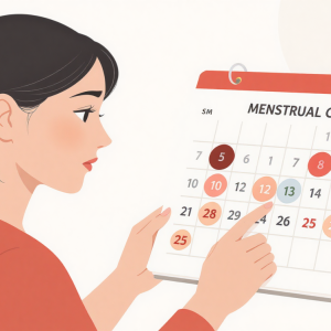Woman reviewing menstrual cycle calendar showing signs of hormonal imbalance