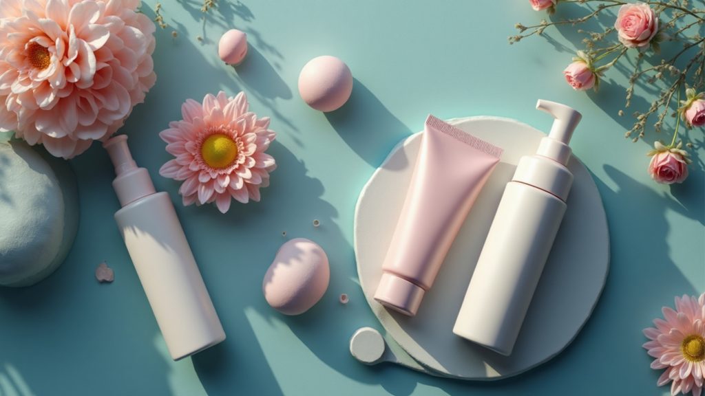 Beginner’s Guide to Retinol Without Redness Daily skincare routine layout with sunscreen, moisturizer, and retinol labeled for morning and night use.