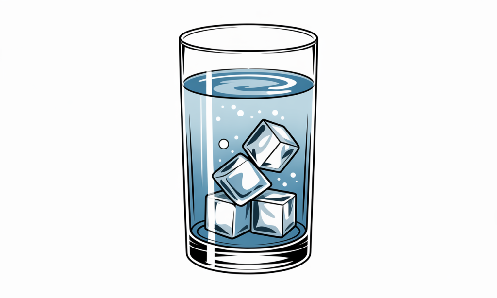 A glass of water filled with ice cubes.