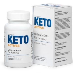 Keto Actives bottle packaging showing advanced keto diet support capsules for faster fat burning and stable energy.