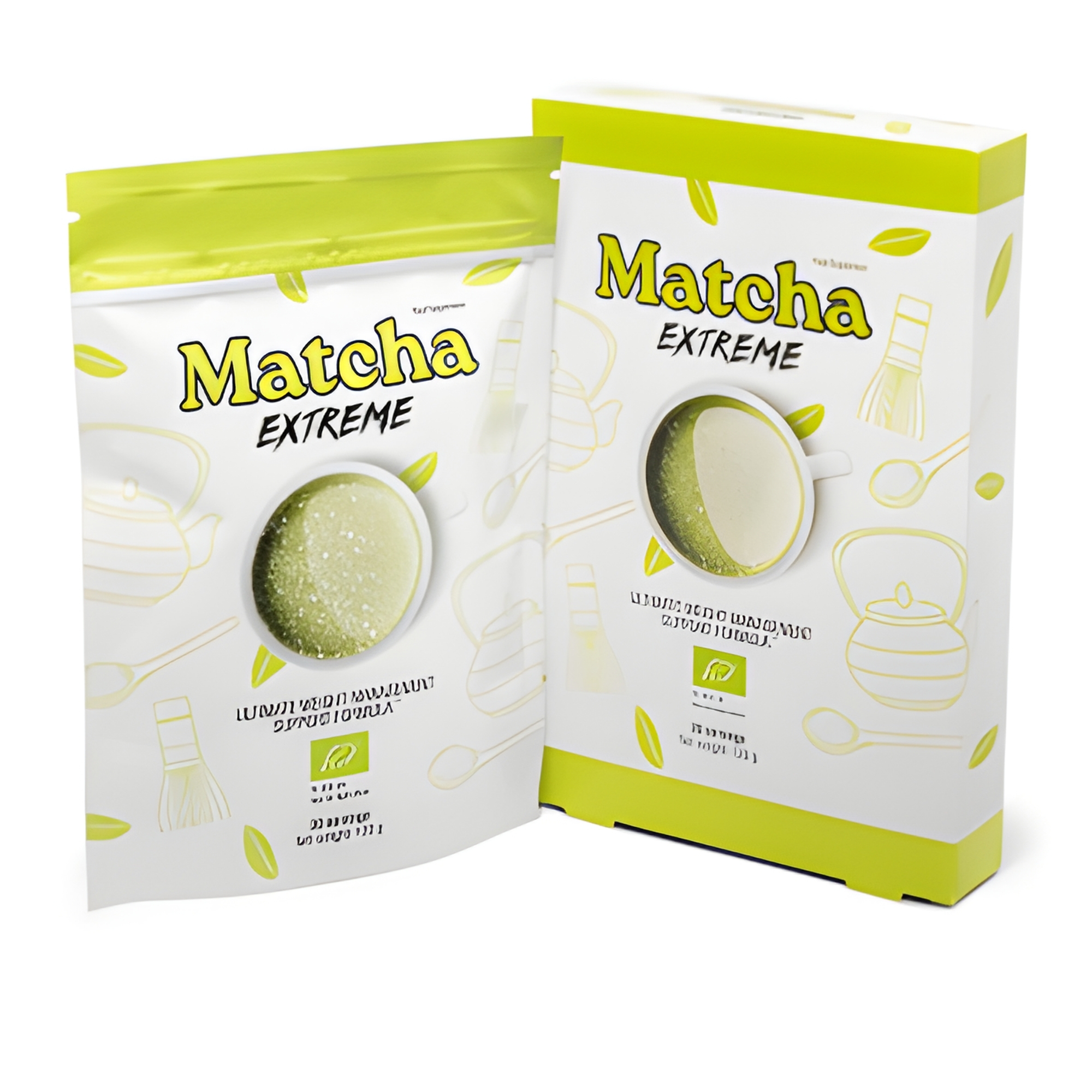Matcha Extreme: Premium Matcha Weight Loss Tea Matcha Extreme premium weight loss tea packaging showing a pouch and box with green branding and a cup of matcha latte, designed for metabolism boosting and detox.