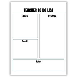 Teacher to do list planner with grade tracking, email, prepare, and notes sections in green style