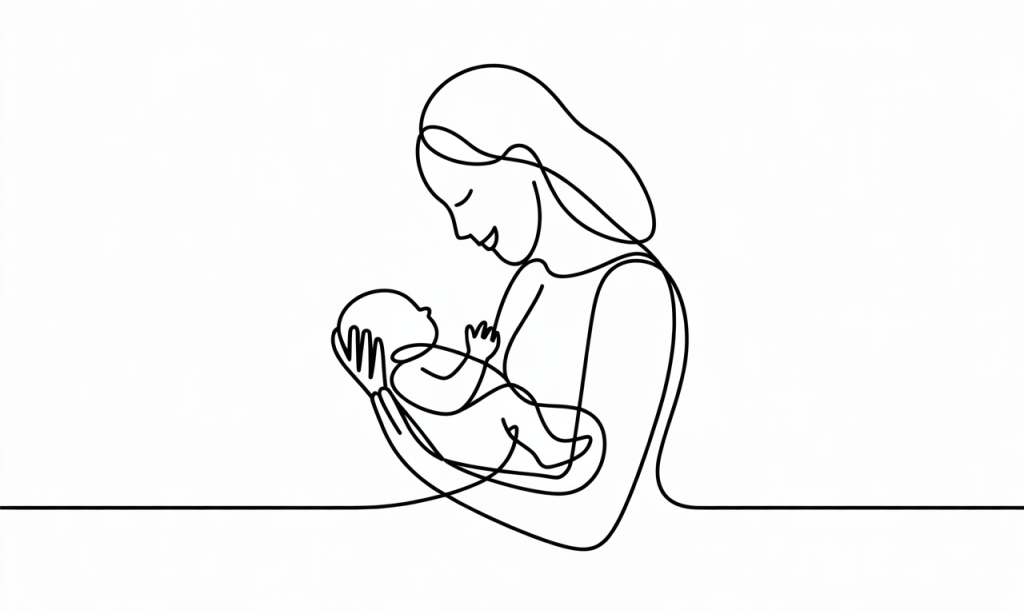 Active mom holding her newborn baby comfortably.