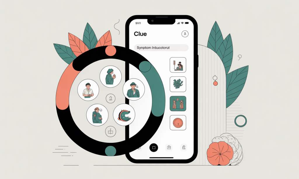 Close-up of the Clue app interface showing the cycle circle and symptom icons.