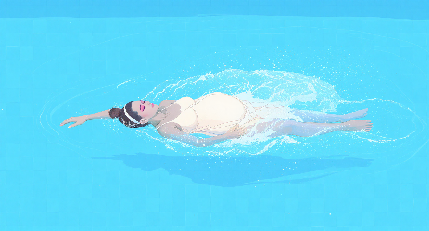 Pregnant woman swimming freestyle in a clear blue pool.
