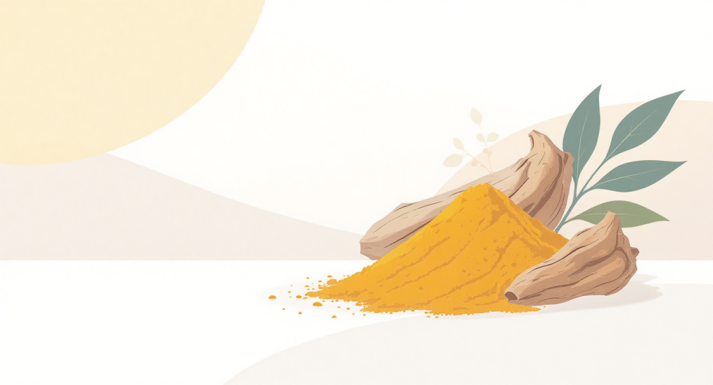 Turmeric powder and ashwagandha root for reducing inflammation and cortisol.