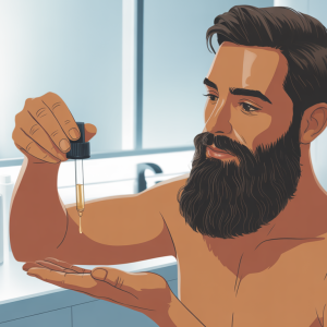 Man applying beard oil to prevent beardruff and dry skin under beard