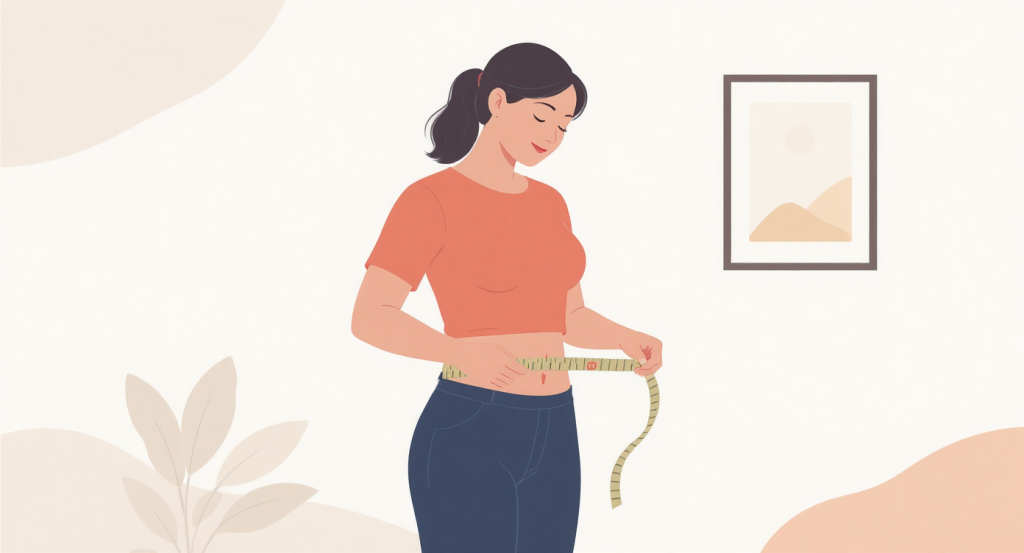 Woman measuring waist circumference indicating weight gain from hormonal imbalance