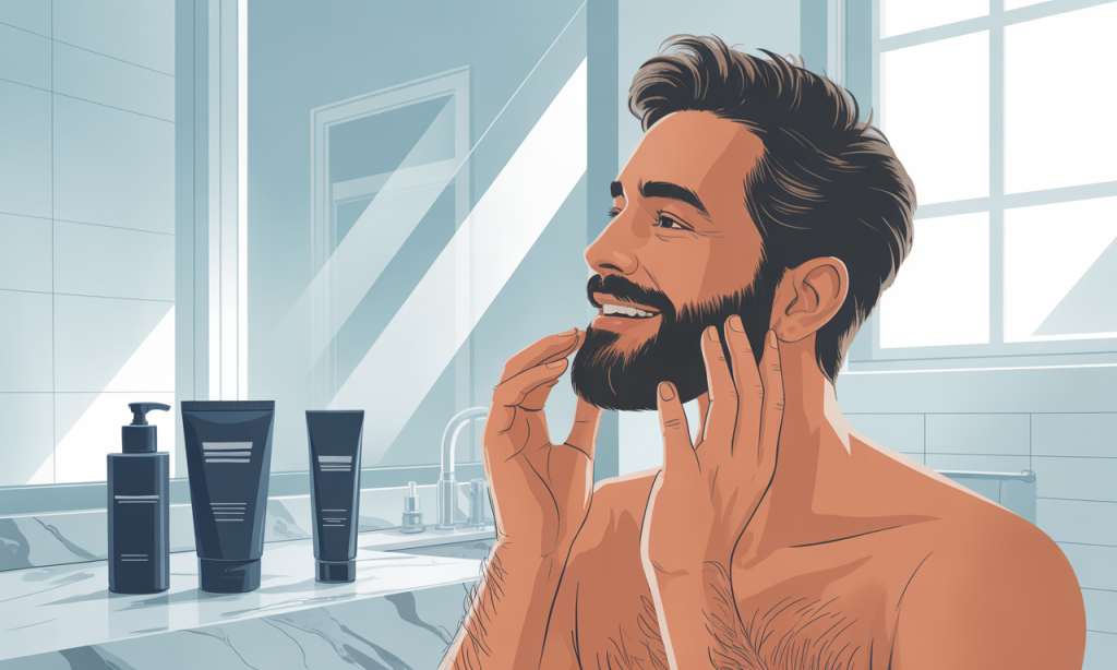 Man experiencing immediate relief after learning how to stop beard itch fast using dermatologist-recommended remedies