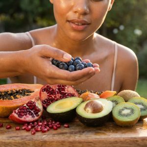 5 best anti-aging fruits arranged beautifully showcasing their skin rejuvenating power for natural beauty nutrition benefits.