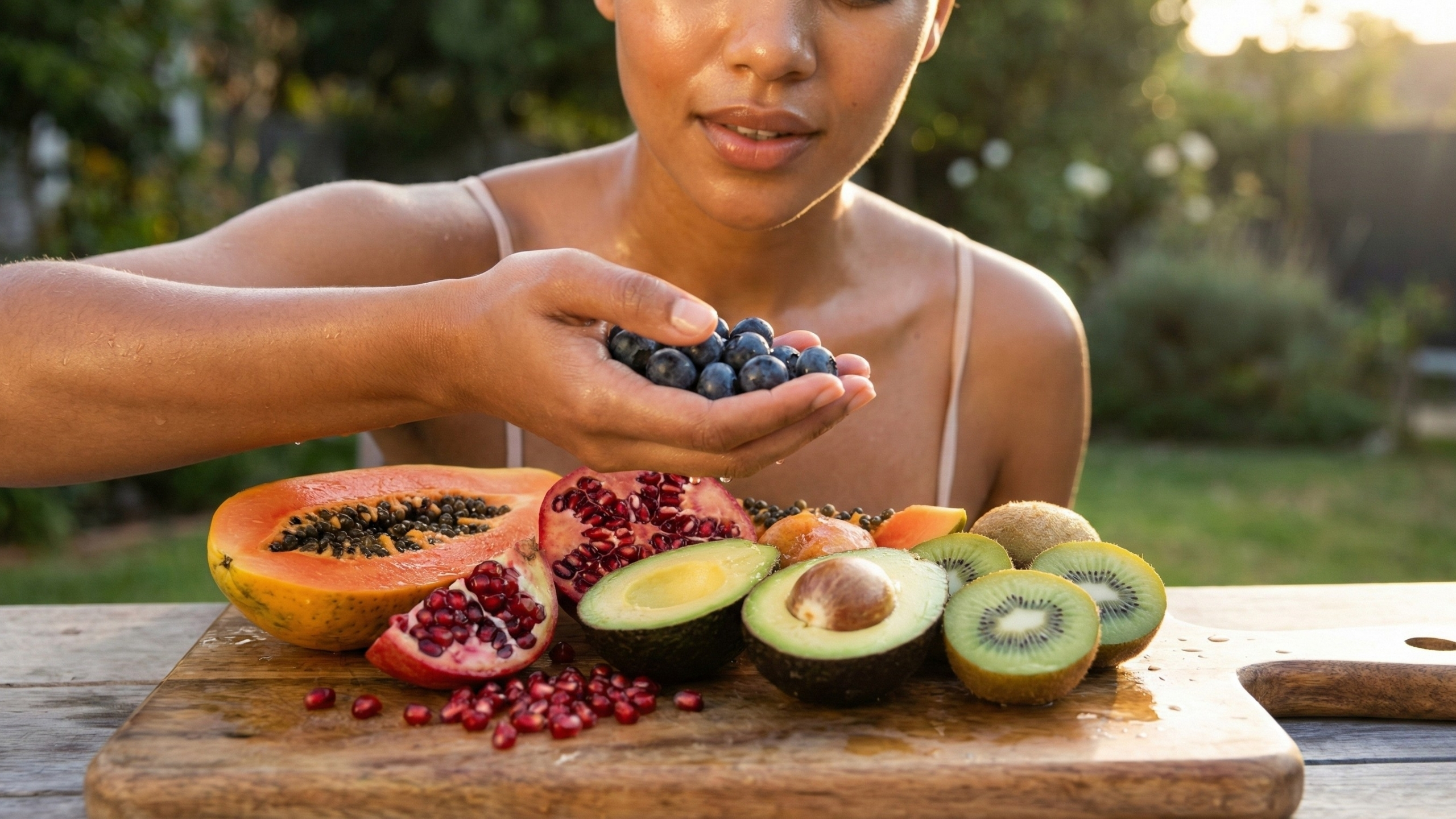 5 best anti-aging fruits arranged beautifully showcasing their skin rejuvenating power for natural beauty nutrition benefits.