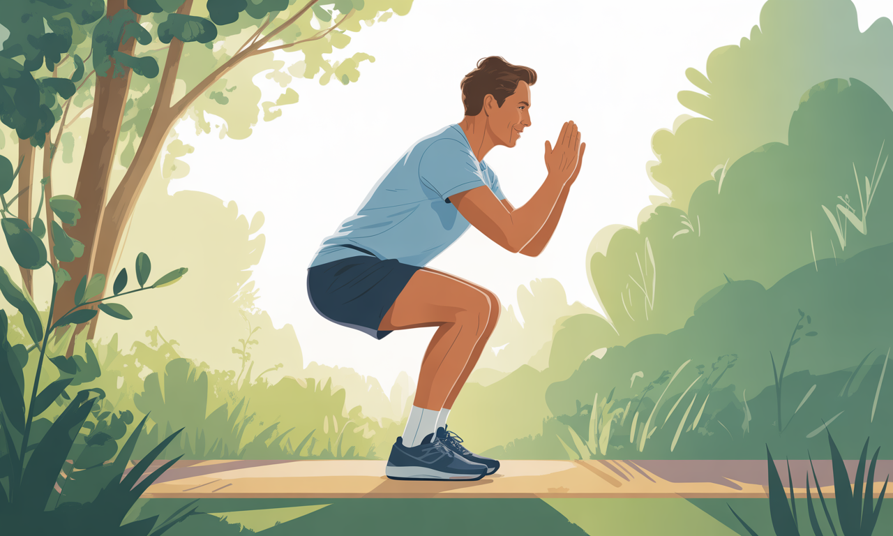 Person demonstrating how to strengthen joints naturally through bodyweight squat exercise outdoors with proper form and alignment in natural setting