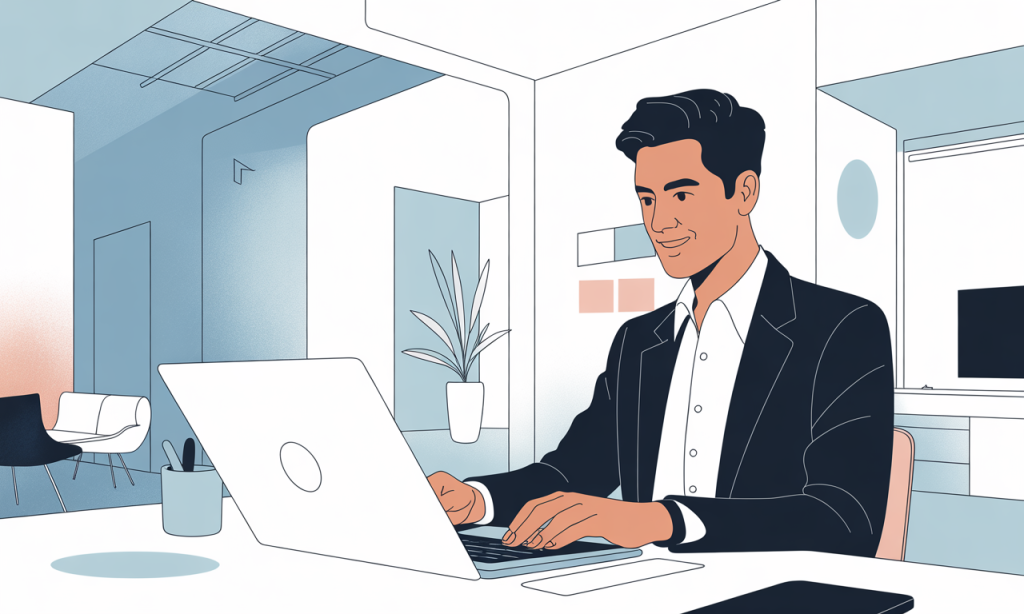 Professional utilizing technology to build mental resilience after job loss through virtual networking and online skill development