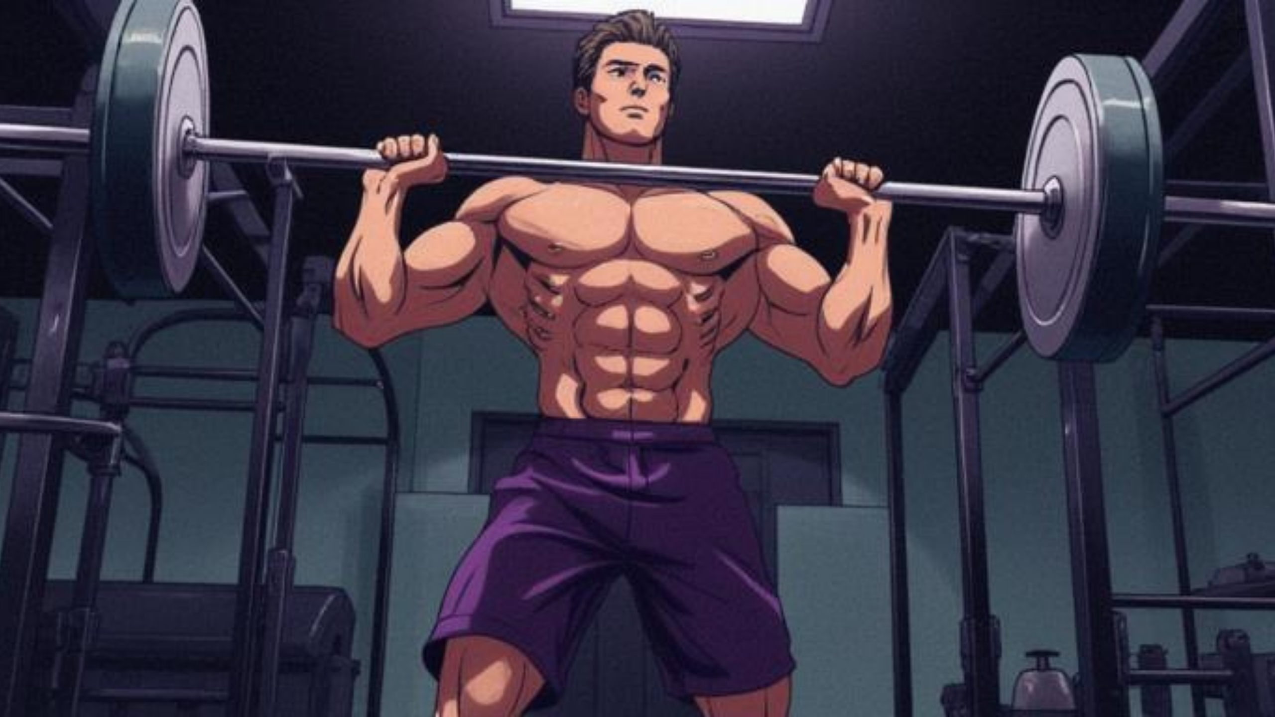 Fit athlete performing advanced barbell exercise with explosive power and perfect form in professional gym setting, showcasing high-intensity workout intensity and muscular conditioning