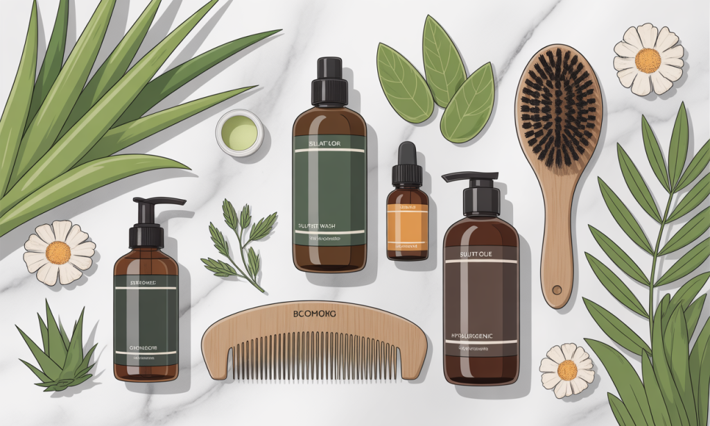 Best Beard Wash Sensitive Skin 2026: Collection of essential beard grooming products for sensitive skin arranged neatly with natural ingredients on marble countertop