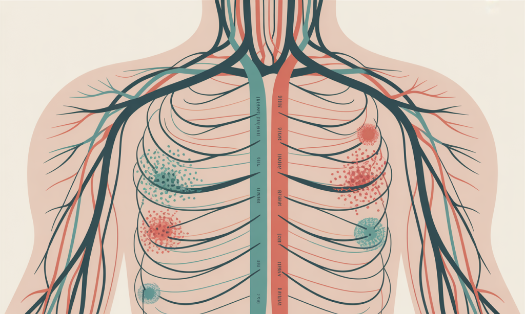 Anatomical illustration of sympathetic and parasympathetic nervous system pathways showing stress response mechanisms in the human body
