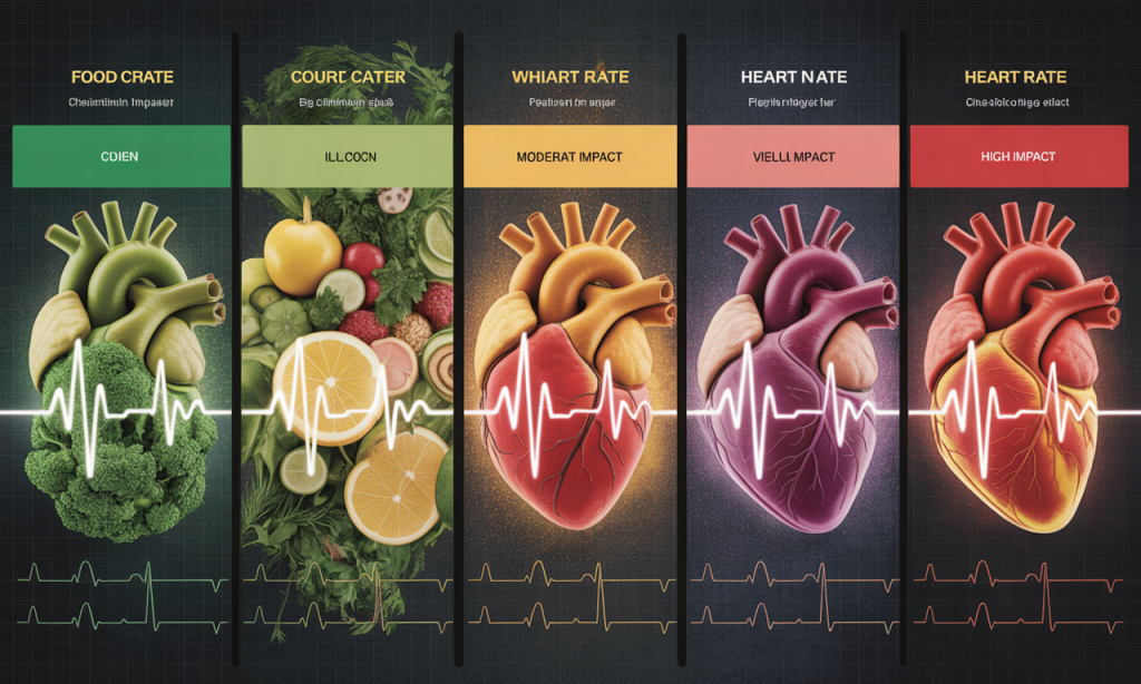 Food trigger guide showing which meals increase heart rate after eating with color-coded risk levels