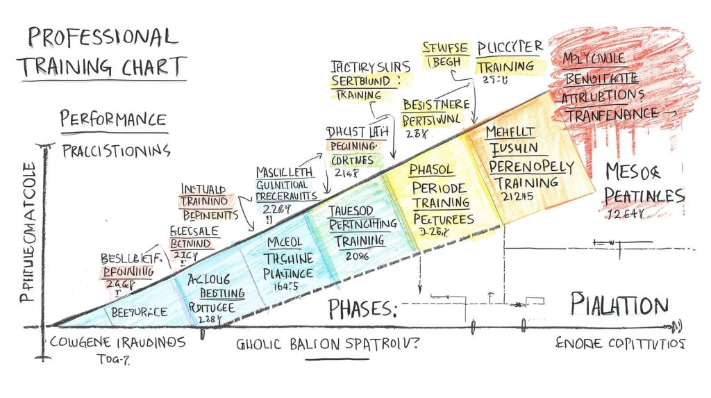 Training chart displaying periodization structure with progression through accumulation, intensification, and realization mesocycle phases