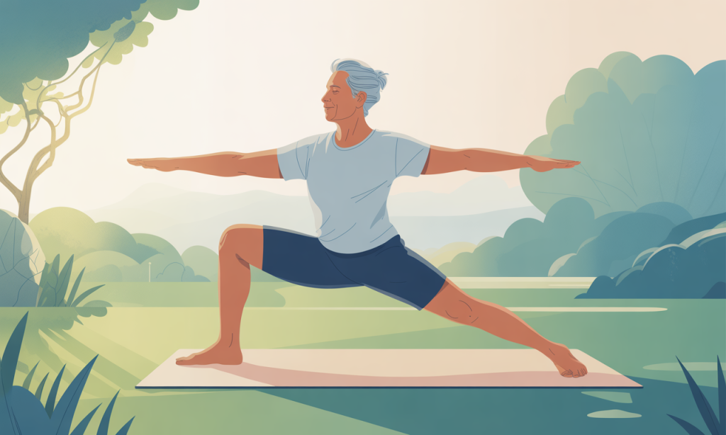 Person performing yoga warrior pose demonstrating mind-body exercise to strengthen joints naturally with proper alignment